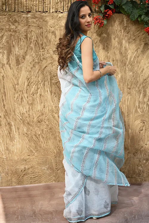 The ICH Sanganer Summers : Hand Block Printed Kota Doria Saree - Neel Dhawal