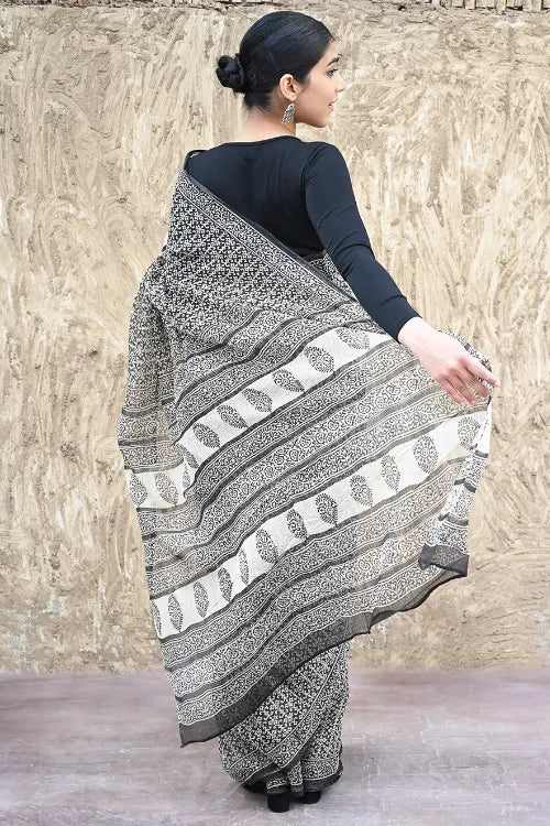 Bagru Statements : Hand Block Printed Kota Doria Saree - A Palace Courtyard