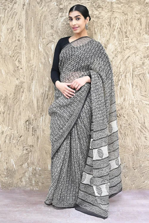 Bagru Statements : Hand Block Printed Kota Doria Saree - A Palace Courtyard
