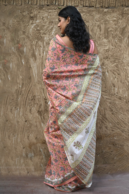 The ICH Sanganer Summers : Hand Block Printed Chanderi Saree - Gulnaar