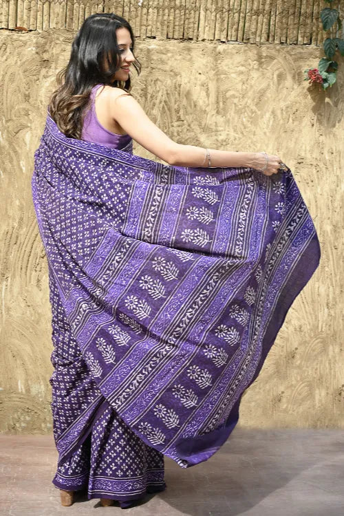 Dabu Vibes : Hand Block Printed Cotton Saree - Jaamuni Baag