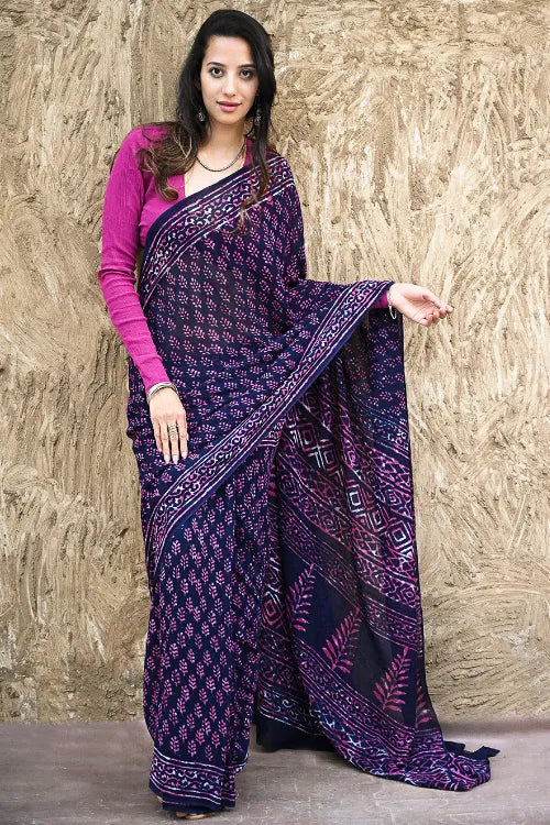 Dabu Vibes : Hand Block Printed Georgette Saree - Jaamuni Picnic