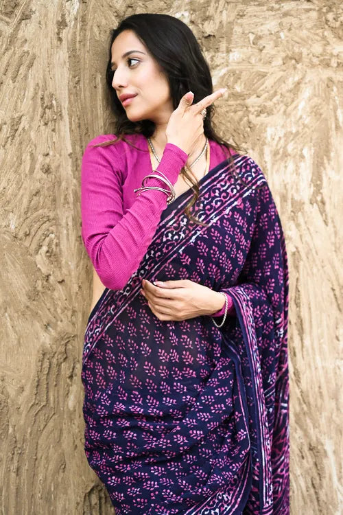 Dabu Vibes : Hand Block Printed Georgette Saree - Jaamuni Picnic