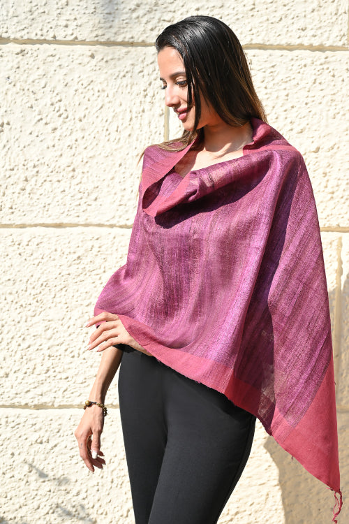 The ICH Exclusive Bhagalpur Tussar Silk Stole - Mauve Berries