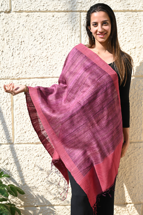The ICH Exclusive Bhagalpur Tussar Silk Stole - Mauve Berries