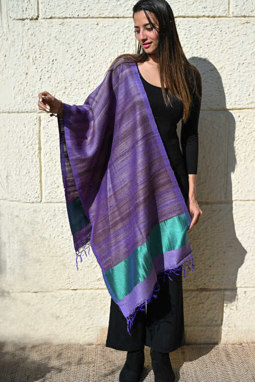 The ICH Exclusive Bhagalpur Tussar Silk Stole - Amethyst Tide