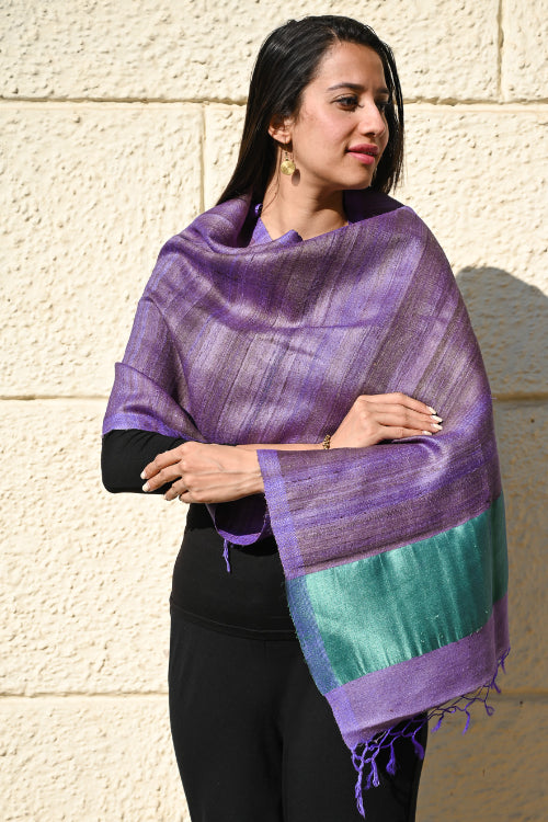 The ICH Exclusive Bhagalpur Tussar Silk Stole - Amethyst Tide