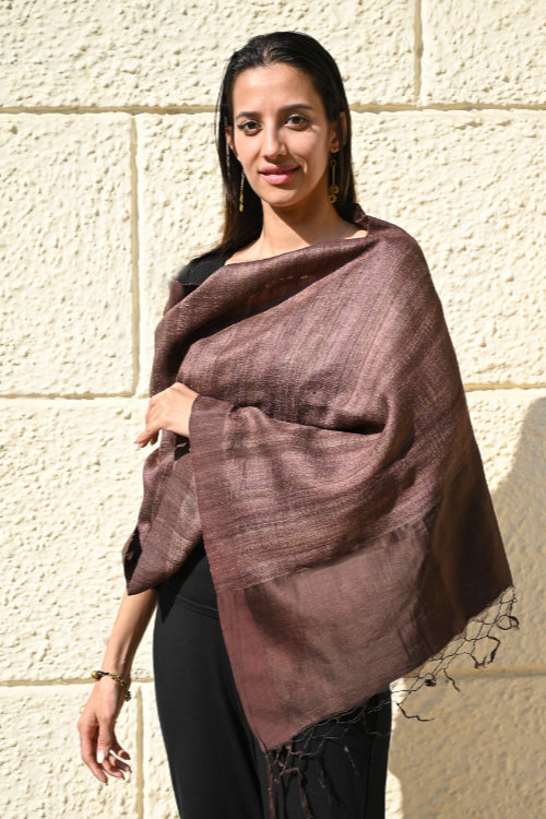 The ICH Exclusive Bhagalpur Tussar Silk Stole - Taupe Smoked