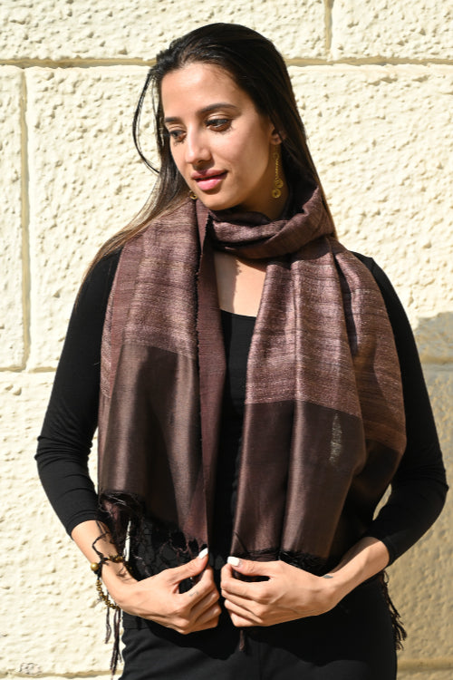The ICH Exclusive Bhagalpur Tussar Silk Stole - Taupe Smoked
