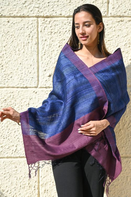 The ICH Exclusive Bhagalpur Tussar Silk Stole - Midnight Iris