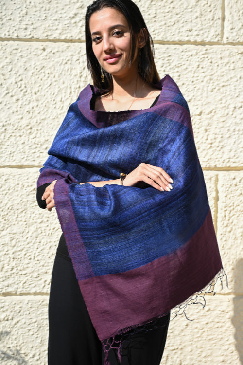 The ICH Exclusive Bhagalpur Tussar Silk Stole - Midnight Iris