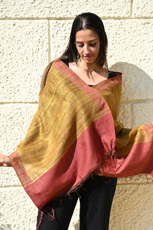 The ICH Exclusive Bhagalpur Tussar Silk Stole - Palash Drift