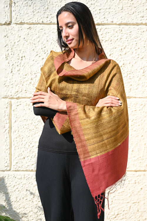 The ICH Exclusive Bhagalpur Tussar Silk Stole - Palash Drift