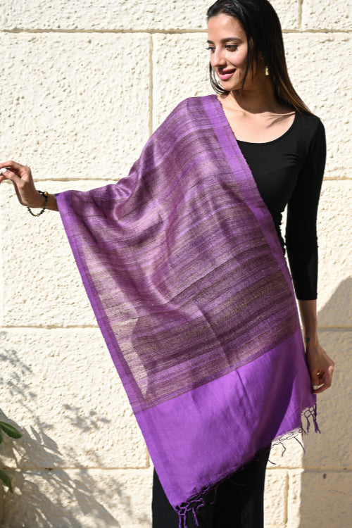 The ICH Exclusive Bhagalpur Tussar Silk Stole - Velvet Nocturne