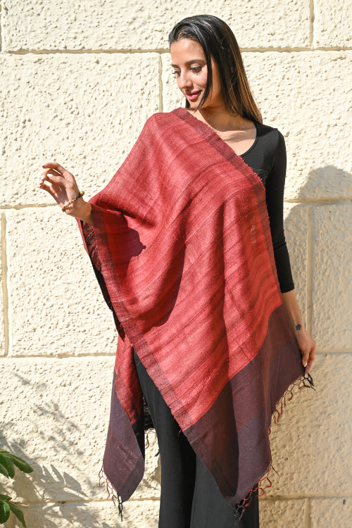 The ICH Exclusive Bhagalpur Tussar Silk Stole - Garnet Dusk