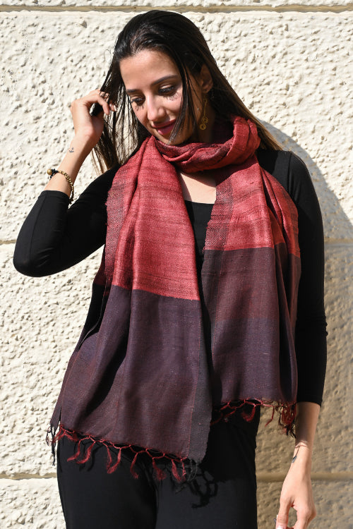 The ICH Exclusive Bhagalpur Tussar Silk Stole - Garnet Dusk