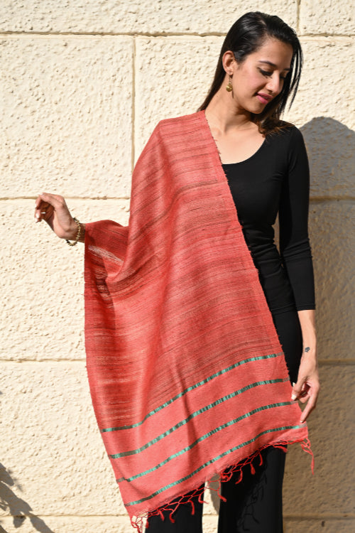 The ICH Exclusive Bhagalpur Tussar Silk Stole - Coral Sea