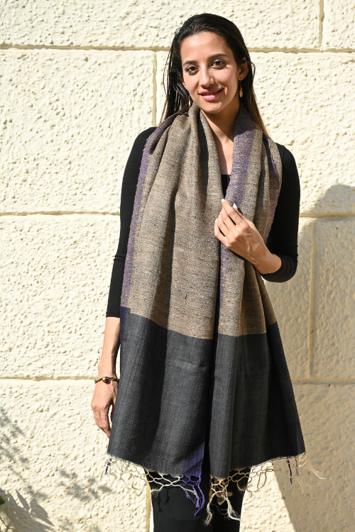 The ICH Exclusive Bhagalpur Tussar Silk Stole - Black Sea