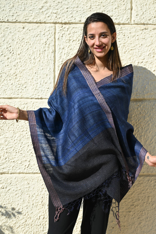 The ICH Exclusive Bhagalpur Tussar Silk Stole - Midnight Currents