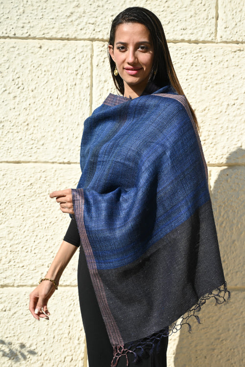 The ICH Exclusive Bhagalpur Tussar Silk Stole - Midnight Currents