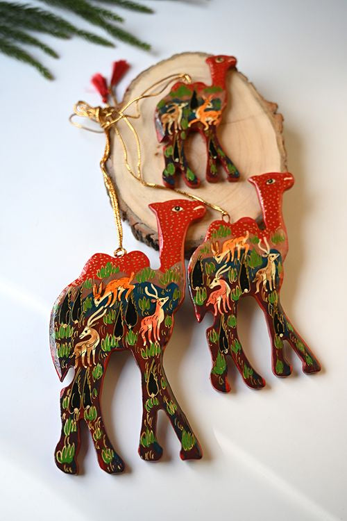 Kashmiri Art Xmas Decorations - Red Forest (Set Of 9)