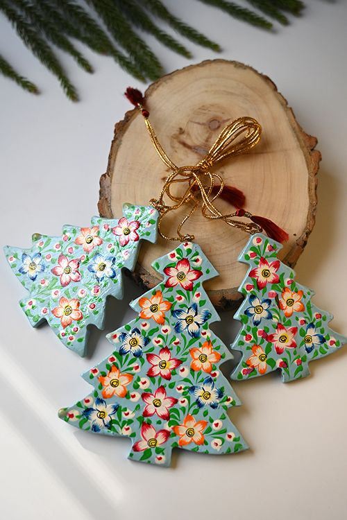 Kashmiri Art Xmas Decorations - Blue Medley (Set Of 9)