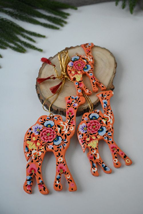Kashmiri Art Xmas Decorations - Orange Florals (Set Of 13)