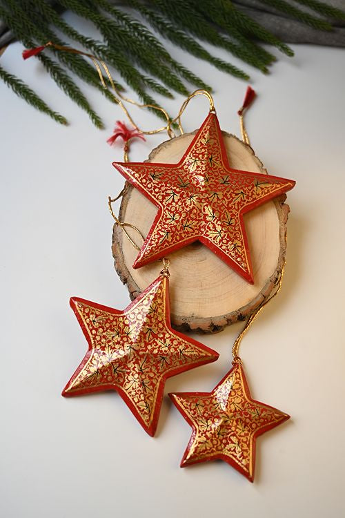 Kashmiri Art Xmas Decorations - Red Medley (Set Of 6)