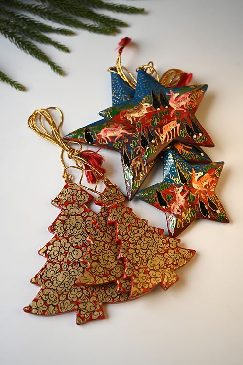 Kashmiri Art Xmas Decorations - Trees & Forests (Set Of 6)