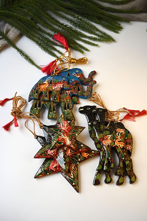 Kashmiri Art Xmas Decorations - Forest Rhapsody (Set Of 9)