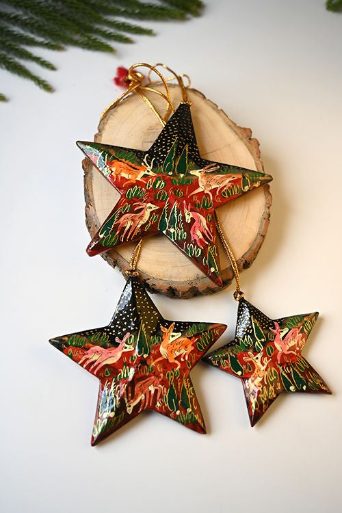Kashmiri Art Xmas Decorations - Forest Rhapsody (Set Of 9)