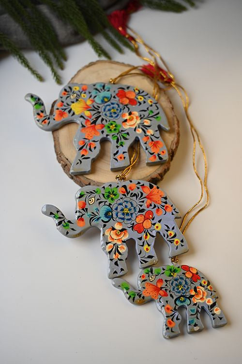 Kashmiri Art Xmas Decorations - Lavender & Green Medley (Set Of 9)