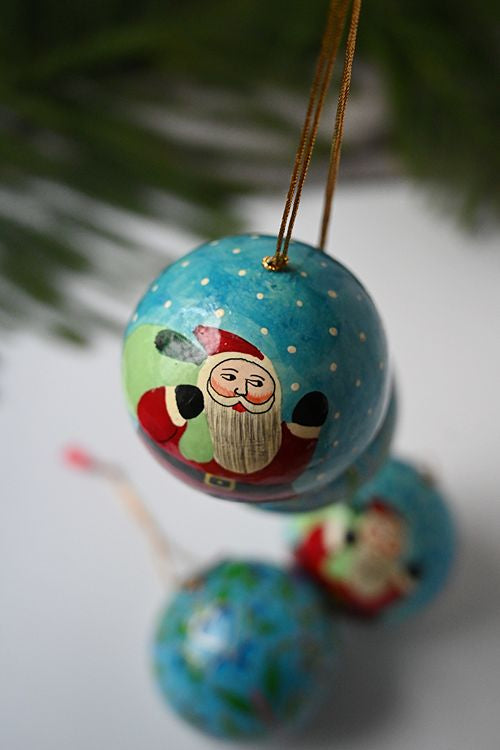 Kashmiri Art Xmas Decorations - Blue Baubles (Set Of 4)