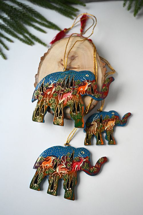 Kashmiri Art Xmas Decorations - Forest Wanderers (Set Of 9)