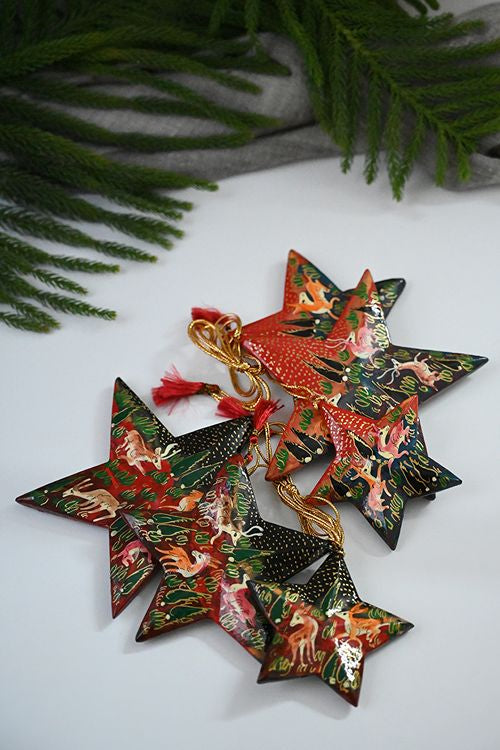 Kashmiri Art Xmas Decorations - Forests & Stars (Set Of 6)