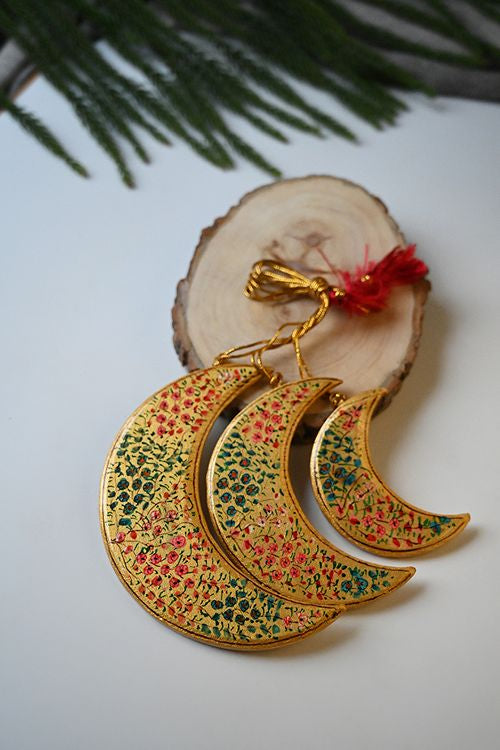 Kashmiri Art Xmas Decorations - Orange & Gold Flora (Set Of 9)