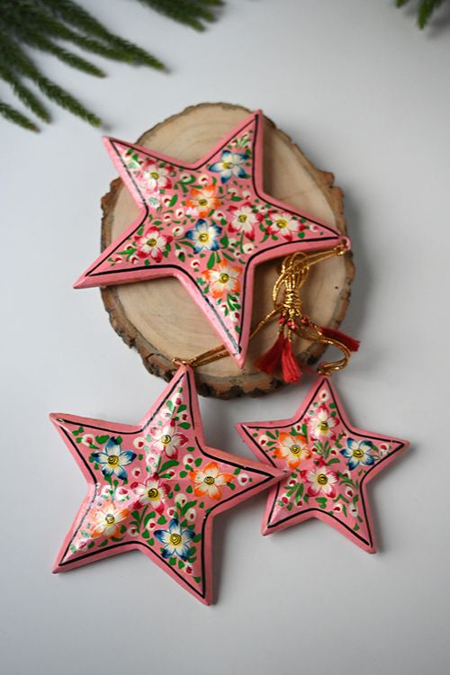 Kashmiri Art Xmas Decorations - Pink Floral Medley (Set Of 9)