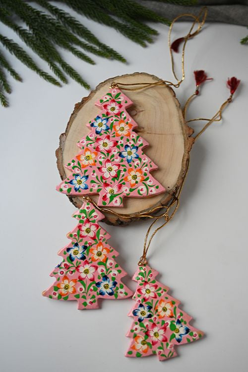 Kashmiri Art Xmas Decorations - Mauve & Green Flora (Set Of 10)