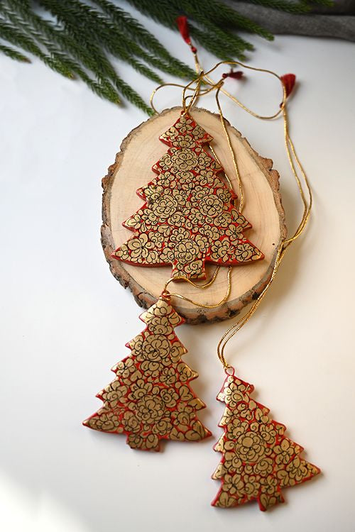 Kashmiri Art Xmas Decorations - Gold Chinar (Set Of 9)
