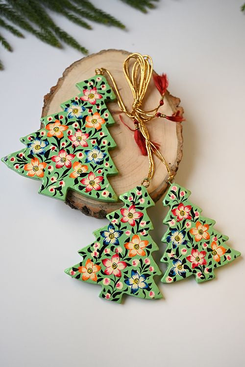 Kashmiri Art Xmas Decorations - Blue Green Medley (Set Of 9)