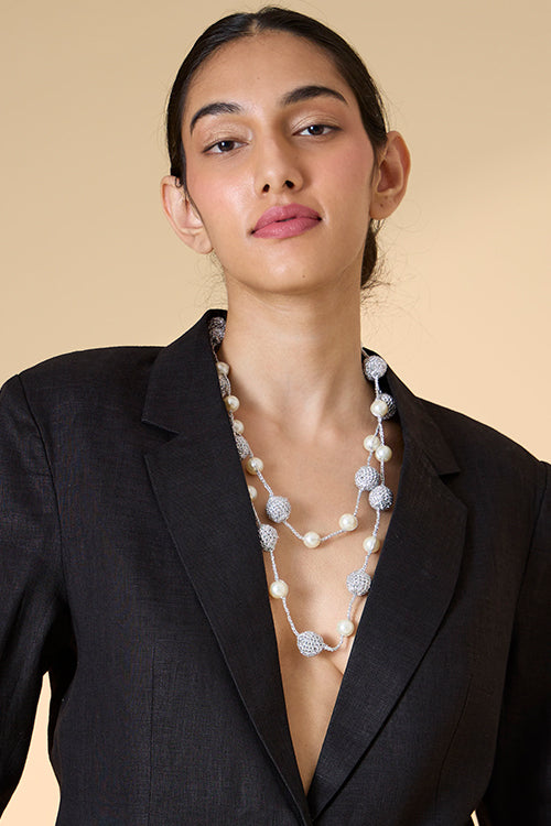 Samoolam Silver Crochet Beads Pearl Necklace