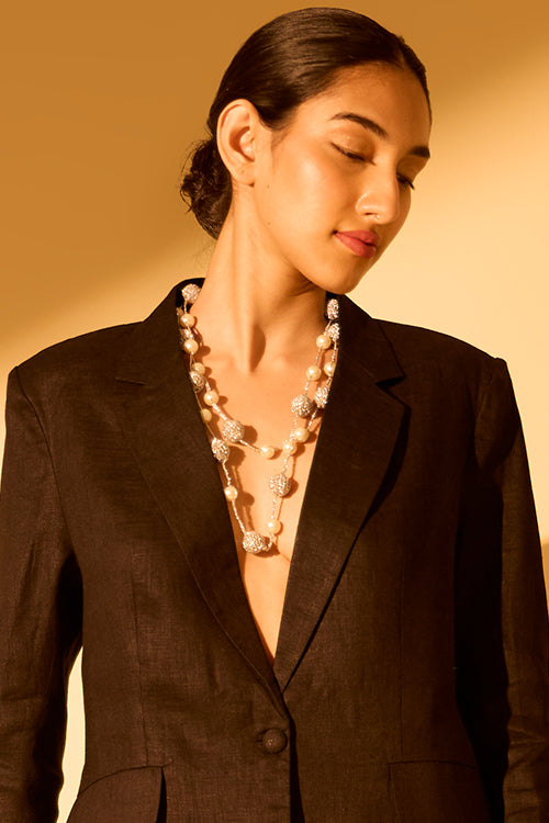 Samoolam Silver Crochet Beads Pearl Necklace