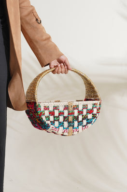 Sirohi Gul Upcycled Textile Basket With Handle