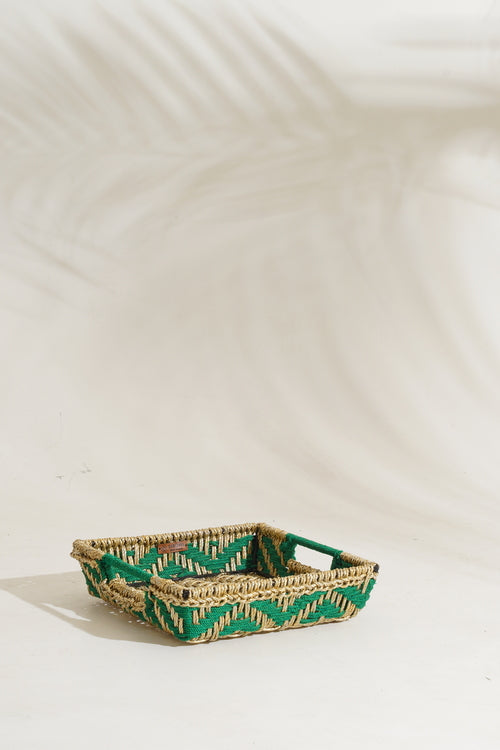Sirohi Handwoven Multipurpose Tray | Mehndi | Green & Gold