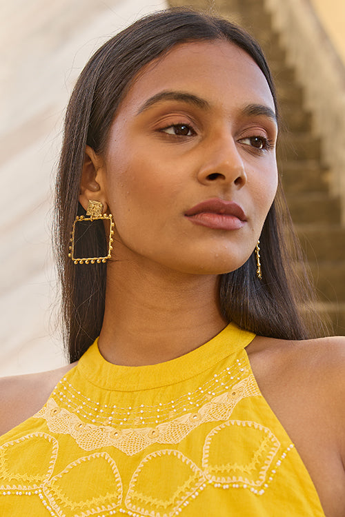 Miharu Gold Tone Brass Handmade Box Earrings Online