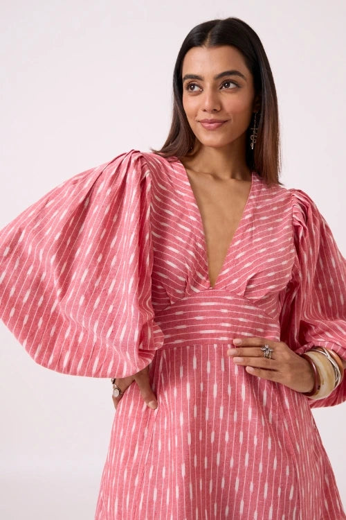 Okhai "Pink Dust" Pure Cotton Ikat Dress