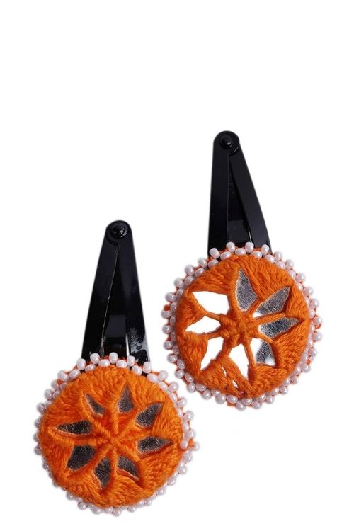 Antarang Handcrafted Black Tic Tac Pins By Divyang & Rural Women- Orange
