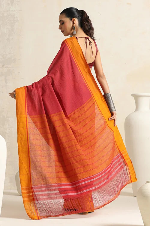 Punarjeevana Red Body Mustard Border Reversible Patteda Anchu