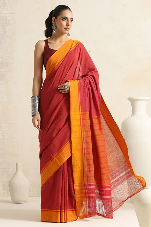 Punarjeevana Red Body Mustard Border Reversible Patteda Anchu