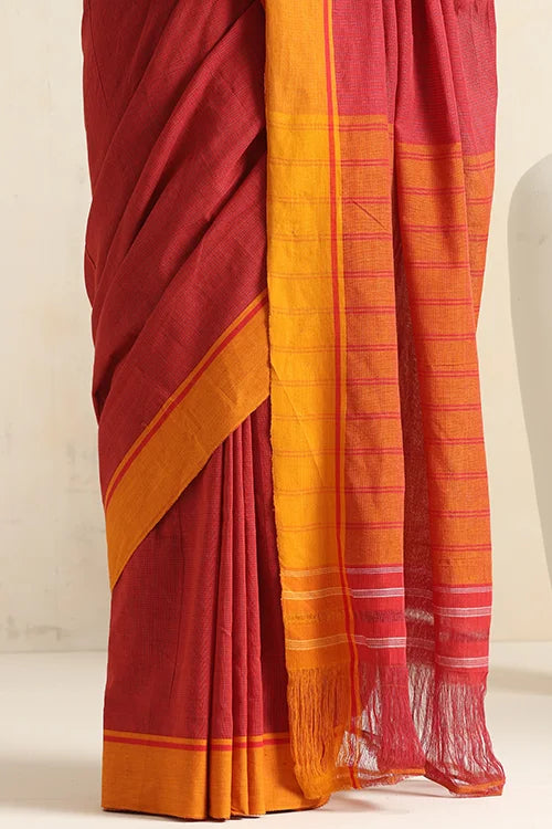 Punarjeevana Red Body Mustard Border Reversible Patteda Anchu